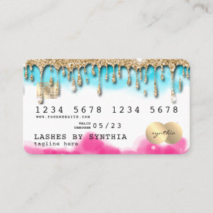 Blue Sky Ocean Watercolor Credit Card gold drips
