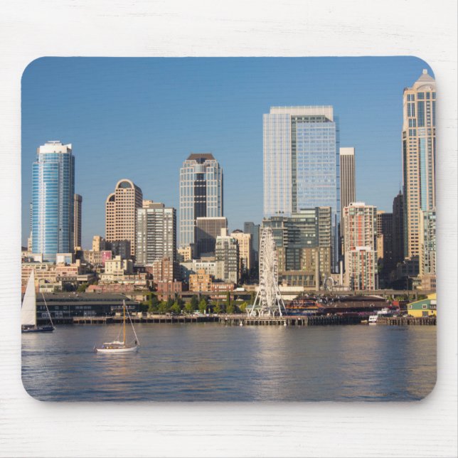 Blue sky over the Elliott Bay waterfront Mouse Pad (Front)
