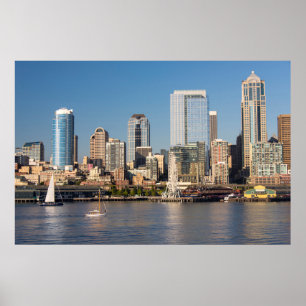 Blue sky over the Elliott Bay waterfront Poster