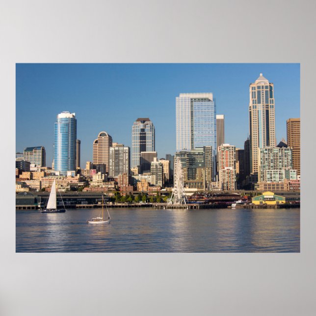 Blue sky over the Elliott Bay waterfront Poster (Front)