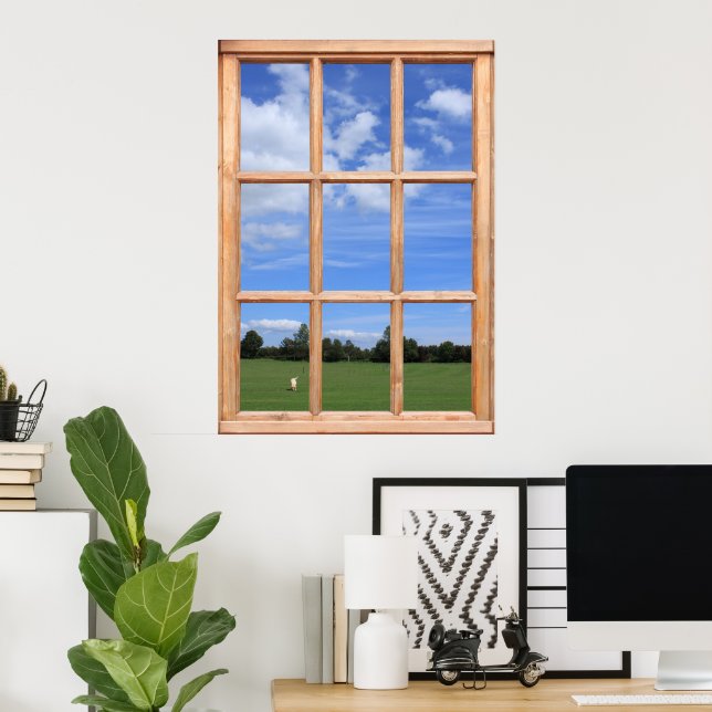 Blue Sky over the Park View - Faux Window Poster (Home Office)