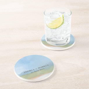 Blue Sky Painted Landscape Wedding  Coaster