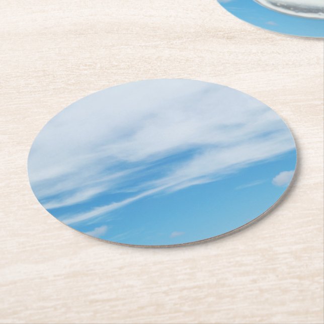 Blue Sky Perfect Summer's Day White Clouds Round Paper Coaster (Angled)