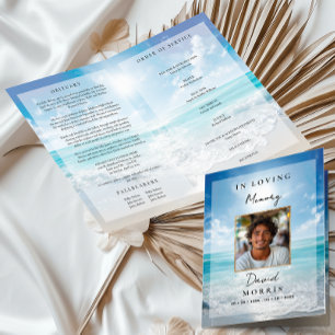 Blue Sky Photo Memorial Funeral Program Card
