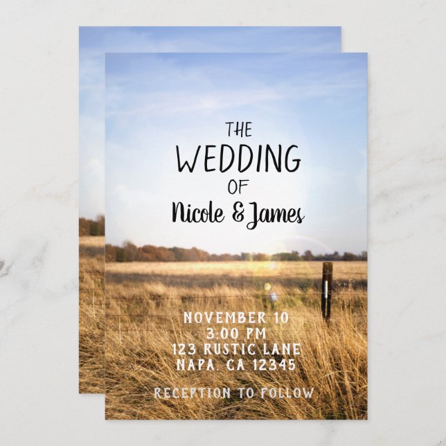 Blue Sky Rustic Country Field Barn Wedding Invitation (Front/Back)