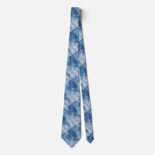 Blue Sky Scattered White Clouds Blue Pattern Tie (Front)