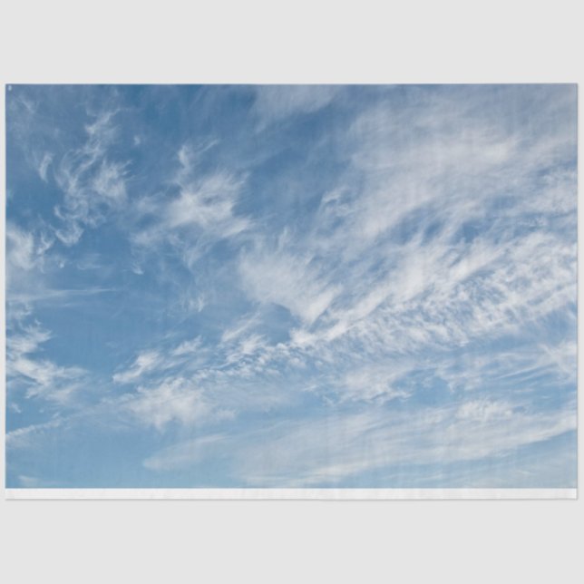 Blue Sky Scattered White Clouds Blue Pattern Tissue Paper (Front)