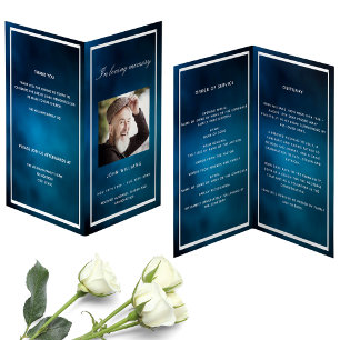 Blue sky silver photo elegant funeral program