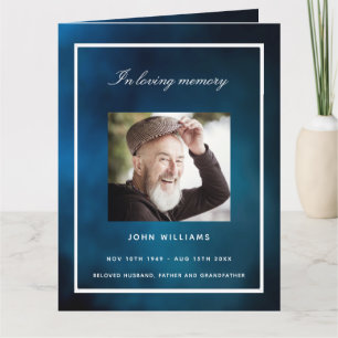 Blue sky silver photo elegant funeral program thank you card