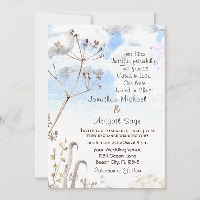 Blue Sky Simple Botanical Garden Christian Wedding Invitation (Front)