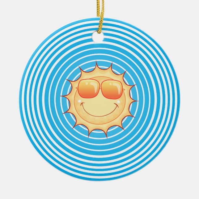 Blue Sky Smiling Sun Ceramic Tree Decoration (Front)