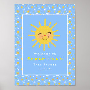 Blue Sky Smiling Yellow Sunshine Baby Shower Poster