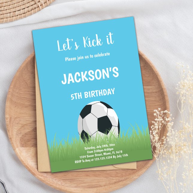 Blue Sky Soccer Birthday Invitation (Blue sky Ball On Grass Soccer Birthday Invitations)