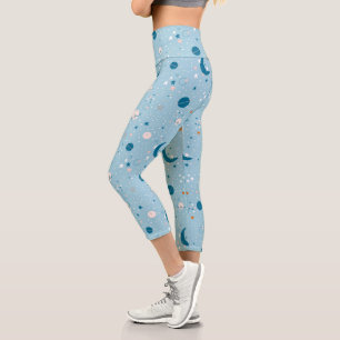 Blue Sky & Space Pattern Capri Leggings