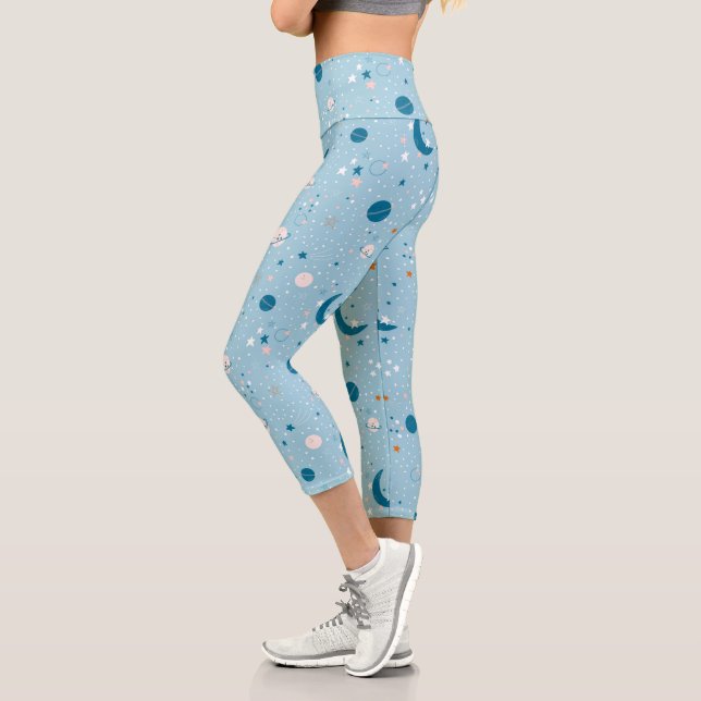 Blue Sky & Space Pattern Capri Leggings (Left)
