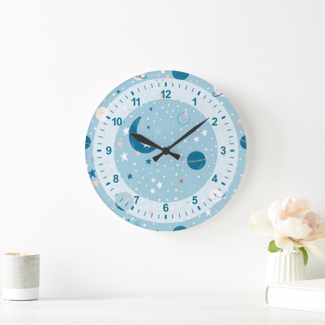 Blue Sky & Space Pattern Large Clock (Home)