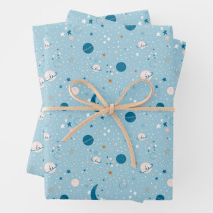 Blue Sky & Space Pattern Wrapping Paper Sheet