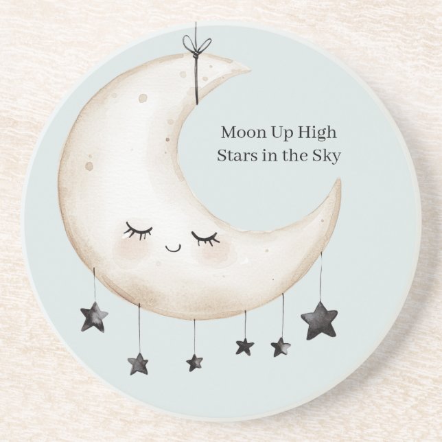 Blue Sky Stars Happy Moon Eyelashes Coaster (Front)