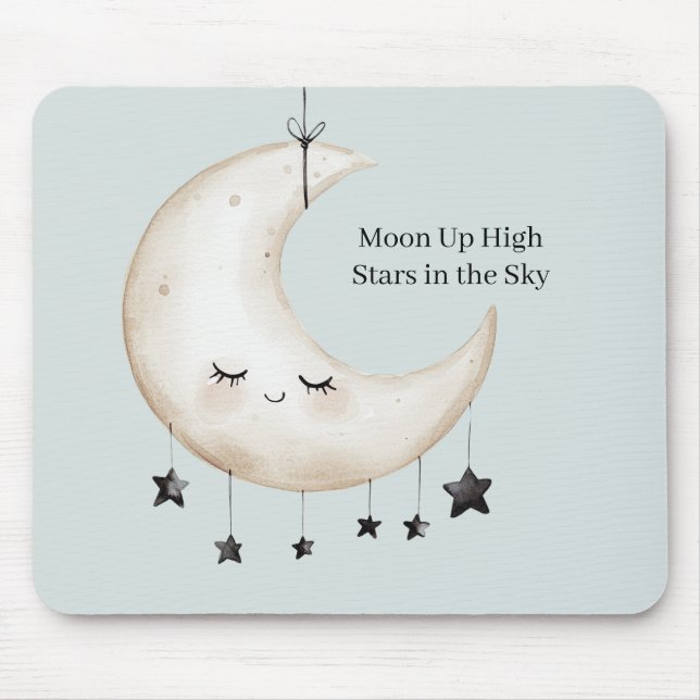 Blue Sky Stars Happy Moon Eyelashes Mouse Pad (Front)