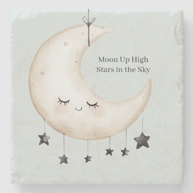 Blue Sky Stars Happy Moon Eyelashes Stone Coaster (Front)