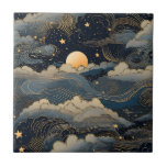 Blue sky stars moon retro tile<br><div class="desc">A blue night sky as background,  decorated with stars and a moon.  Retro style</div>