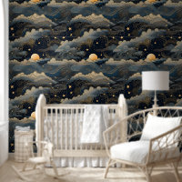 Blue sky stars moon retro
