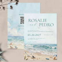 Blue Sky Summer Beach Watercolor QR Code Wedding