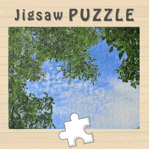 Blue Sky surrounded by green Tree Leaves Photo - Jigsaw Puzzle