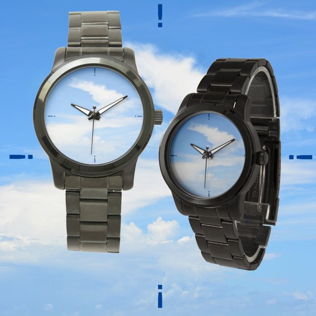 Blue Sky Swirling White Cloud Photographic Watch (Creator Uploaded)