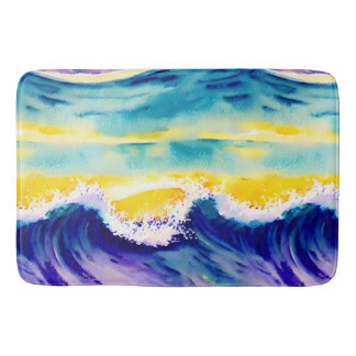 Blue sky watercolor artwork matching  bath mat