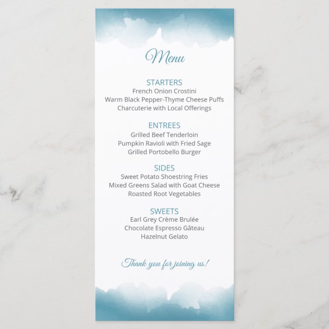 Blue Sky Wedding Menu (Front)