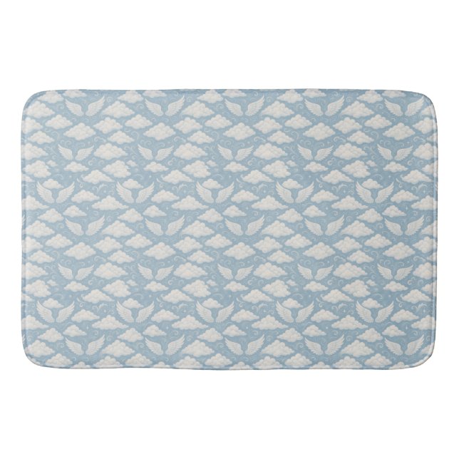Blue Sky White Angel Wings and Heavenly Clouds Bath Mat (Front)
