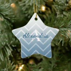 Blue Sky White Chevron Ceramic Tree Decoration