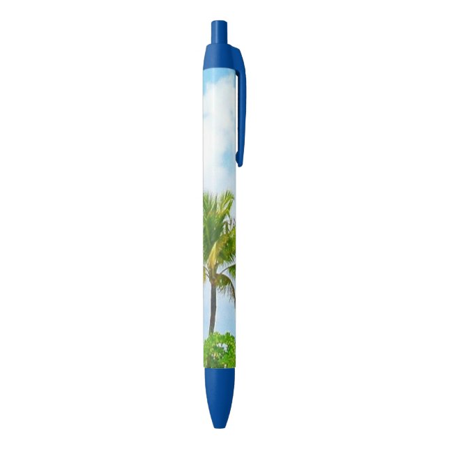 Blue Sky White Clouds Green Palms Trendy Nature Blue Ink Pen (Bottom (Vertical))