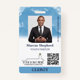 Blue Sky White Clouds Logo QR Code Church ID ID Badge