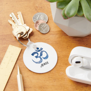 Blue Sky White Clouds Om Symbol 2-in Aluminium Key Ring