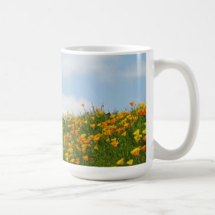 Blue Sky White Clouds Poppy Flower Meadow Mug
