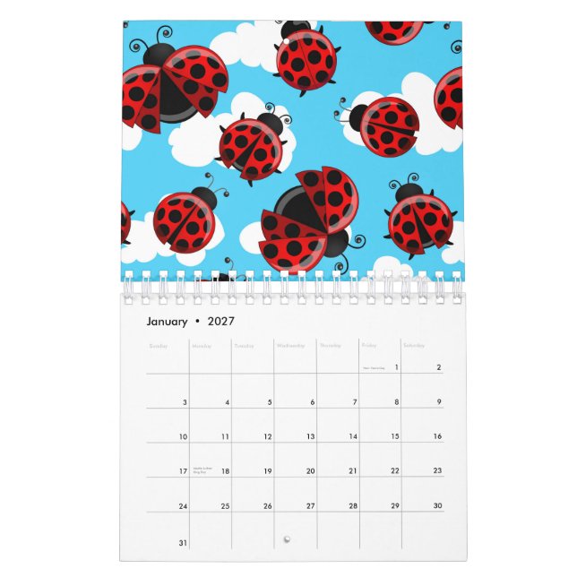 Blue Sky White Clouds Red Ladybug Beetle Calendar (Jan 2027)