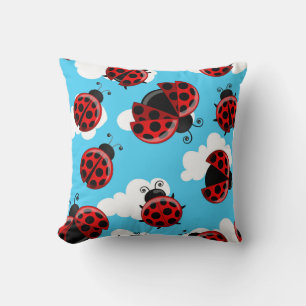 Blue Sky White Clouds Red Ladybug Beetle Cushion