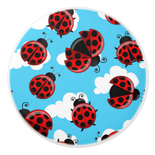 Blue Sky White Clouds Red Ladybug Beetle Insect Ceramic Knob