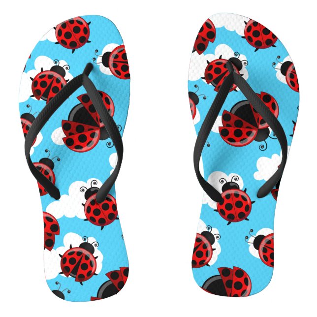 Blue Sky White Clouds Red Ladybug Beetle Jandals (Footbed)