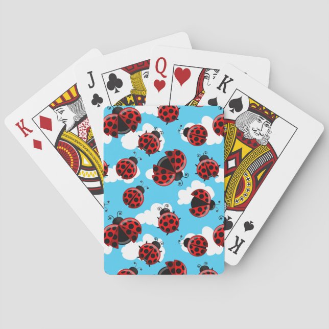 Blue Sky White Clouds Red Ladybug Beetle Playing Cards (Back)