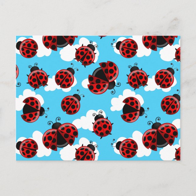 Blue Sky White Clouds Red Ladybug Beetle Postcard (Front)