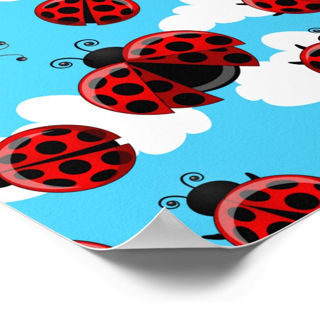 Blue Sky White Clouds Red Ladybug Beetle Poster (Corner)