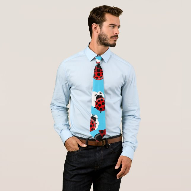 Blue Sky White Clouds Red Ladybug Beetle Tie (In Situ)