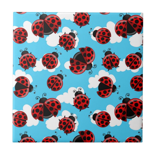Blue Sky White Clouds Red Ladybug Beetle Tile (Front)