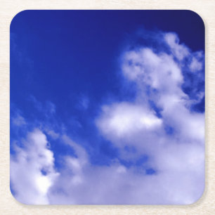 Blue Sky & White Clouds Square Paper Coaster