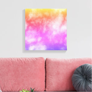 Blue Sky with Clouds in Purple Orange Yellow Photo Canvas Print
