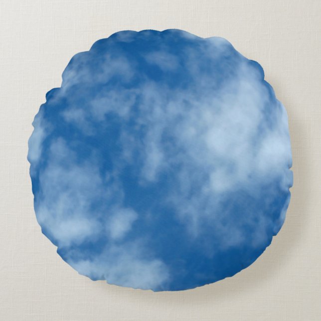 Blue Sky with Clouds Nature Photography Round Cushion (Front)