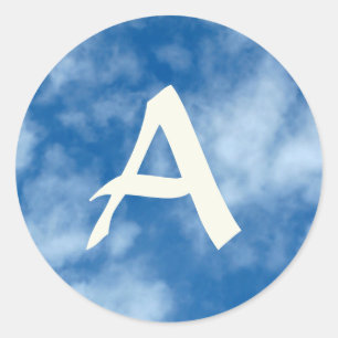 Blue Sky with Clouds Photo with Customised Initial Classic Round Sticker